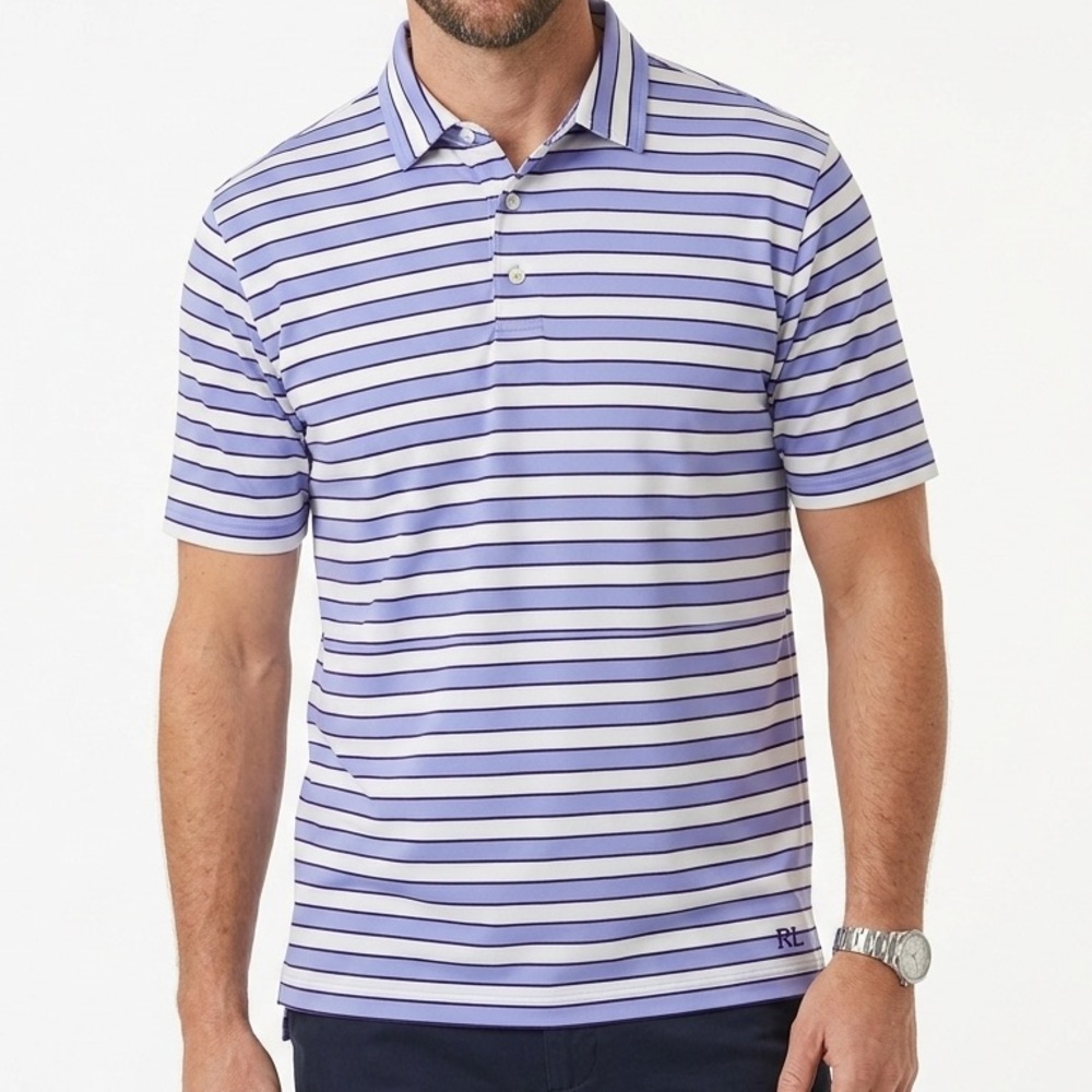 RLX Ralph Lauren Polo Shirt Men’s XL Blue White Striped Performance Golf Stretch